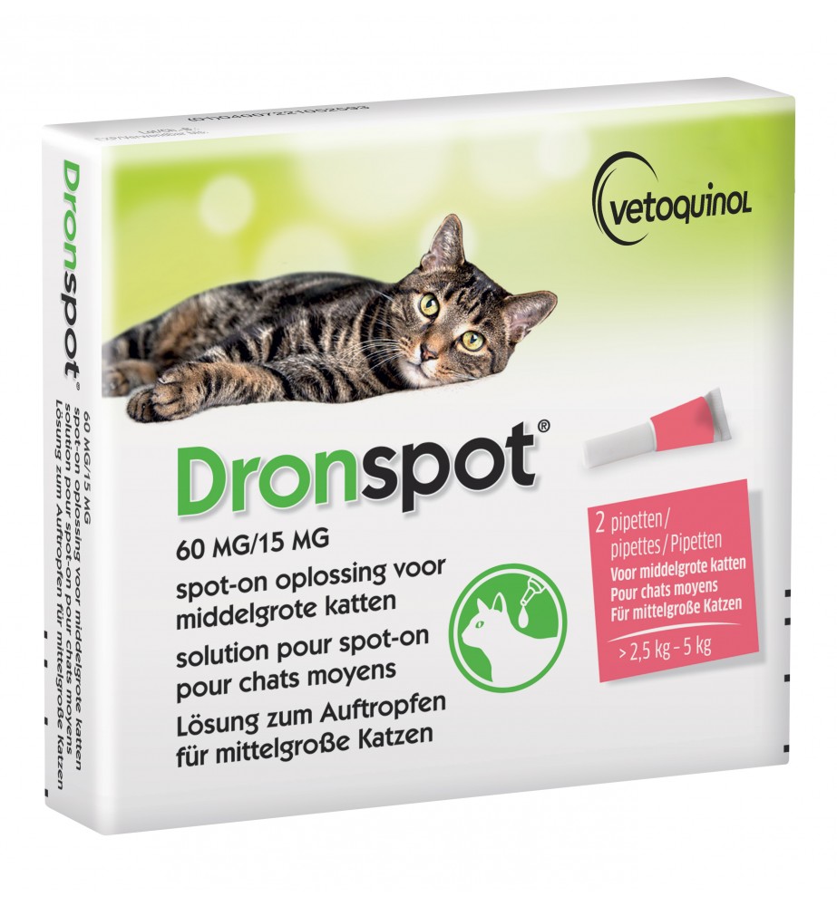 Dronspot Middelgrote Kat 60 mg / 15 mg - 2.5 kg t/m 5 kg - 2 Pipetten