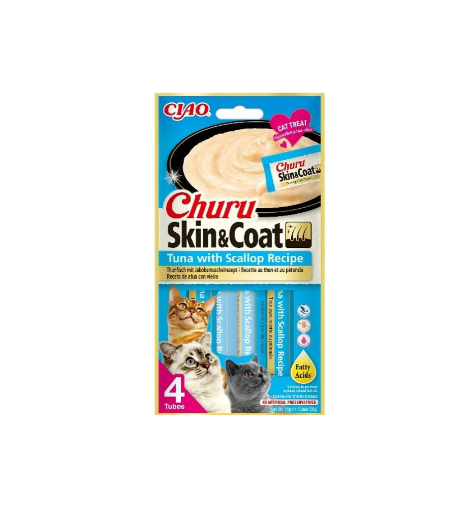 Churu Skin & Coat Tonijn met Schelpdieren - 12 x 4 tubes